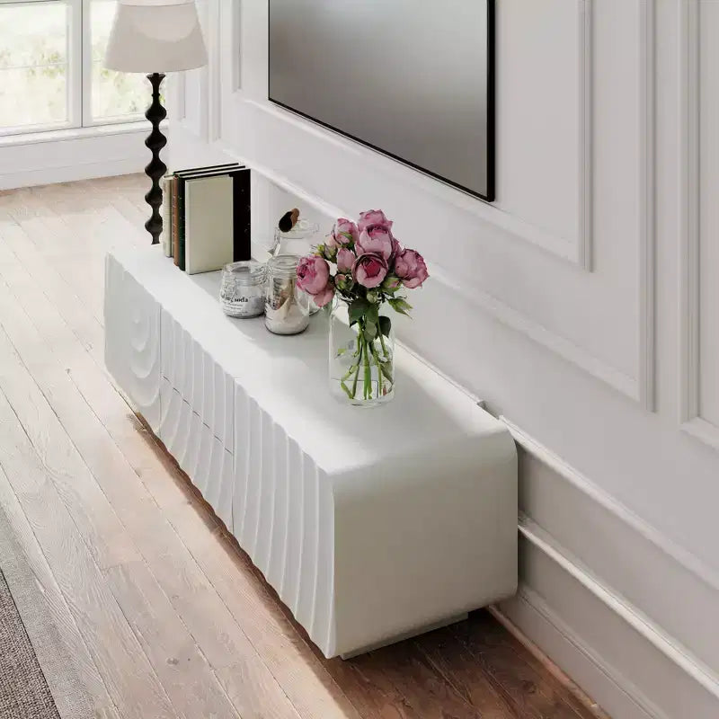 58 TV Stand with Storage Cabinet, Spiral Wave Design TV Entertainment Center with 2 Drawers