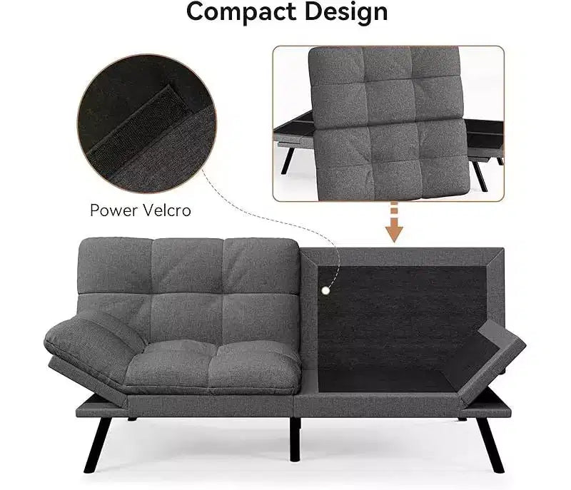 Convertible Futon Sofa Bed with Adjustable Backrest & Removable Armrests
