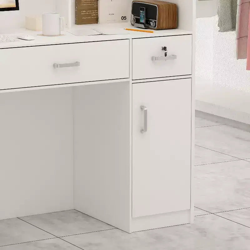 Famapy L-shaped Reception Desk Multifunctional Welcome Desk Workstation