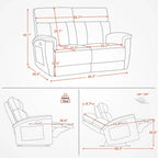 MCombo 60.2 Power Loveseat Recliner Sofa with Massage and Dual Heating, Adjustable Headrest, USB & Type C Port, Fabric