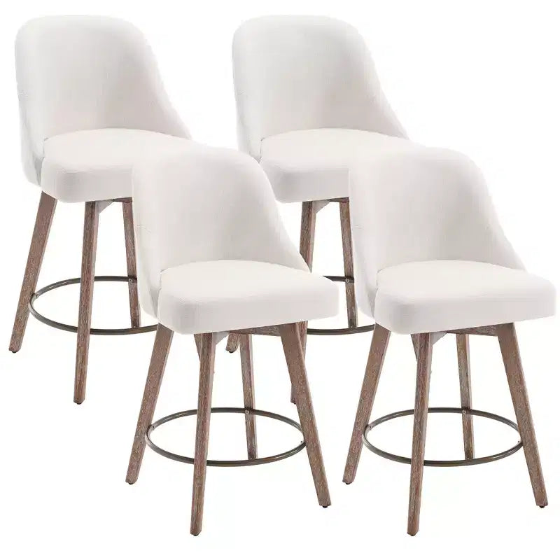 Bekrvio 26'' Counter Height Swivel Bar Stools Set of 4 Backs and Wood Legs,Linen Fabric/PU Leather Upholstered Barstools for Kitchen Island
