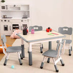 Children's table and 4 chairs, height-adjustable, doodle tabletop, multifunctional children's table and chair set for reading, drawing, dining