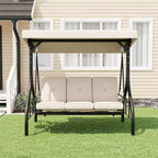 2-in-1 Convertible 3-Seat Outdoor Swing Chair with Adjustable Canopy,Patio Swing Bed with Stand,Thick Cushions&Cup Holders,for Backyard,Garden,Porch