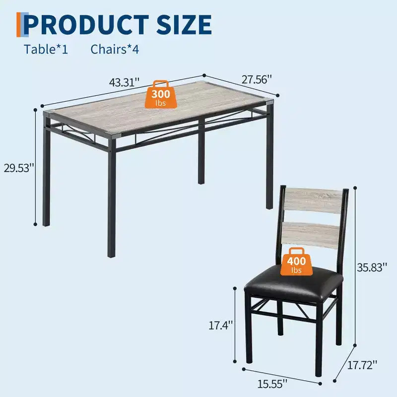Dining Table Set for 4,with 4 Upholstered Chairs,5 Pcs Wood Kitchen Dining Room Table Set with Corner Protector for Kitchen,Apartment,Small Space