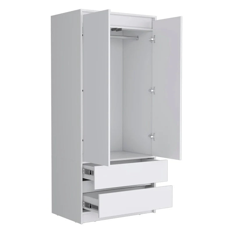 20.47  Modern Double-door Armoire with Hanging Rod and Two Drawers for Bedroom