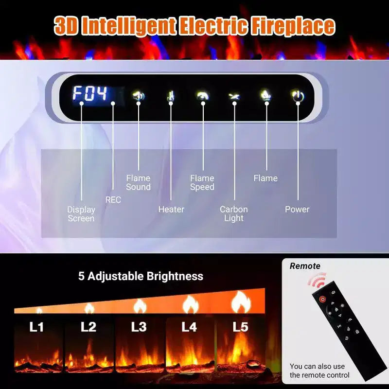 Coolmee 80 Inch Electric Fireplace, Recessed and Wall-Mounted, Smart WiFi Alexa Voice Control, 3D Flame Effect, 12 Color Options, 750W/1500W
