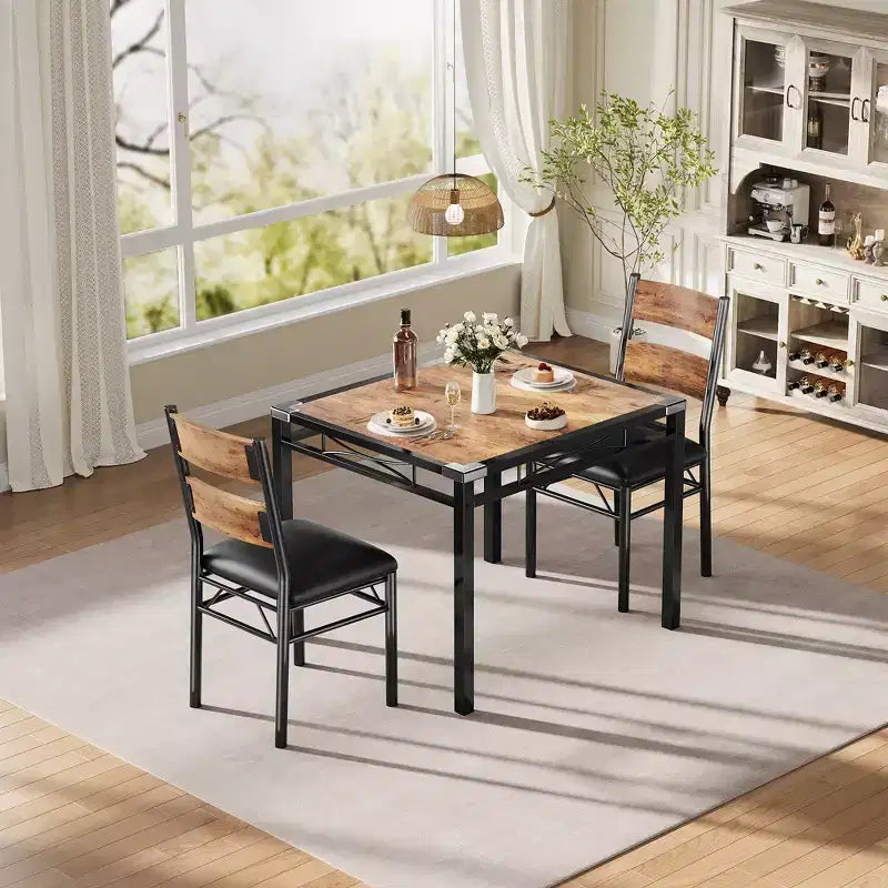 Dining Table Set for 4,with 4 Upholstered Chairs,5 Pcs Wood Kitchen Dining Room Table Set with Corner Protector for Kitchen,Apartment,Small Space
