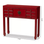 Table console Melodie à 6 tiroirs rouge - Baxton Studio : Inspiration antique, bois de bayur, poignées en bronze