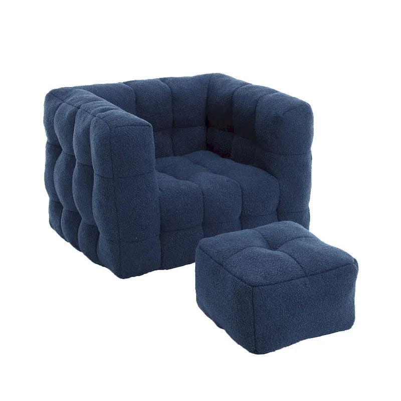 HOMEFUN Fauteuil d'appoint moderne capitonné en tissu bouclé avec ottoman