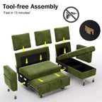 2-in-1 Pull Out Sleeper Sofa with Storage Chaise, Chenille Sectional Couch with USB Ports for Living Room