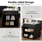 82.7 Wooden 4-6 Person Kitchen Island with Extendable Dining Table and Double-sized Storage