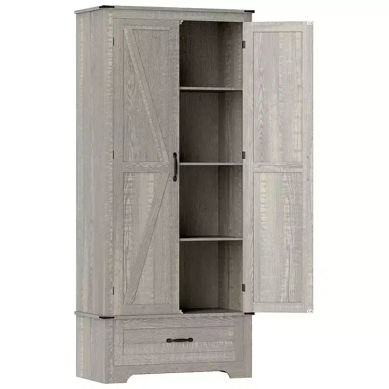 HOMCOM 72 Farmhouse Pantry Cabinet with Barn Doors, Tall Kitchen Pantry Storage Cabinet with Adjustable Shelves and Drawer