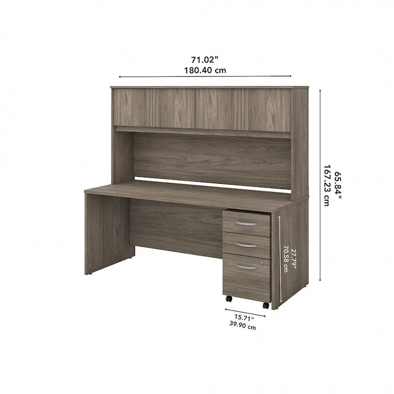 72 Office Desk with Hutch & 3-Drawer Mobile File Cabinet