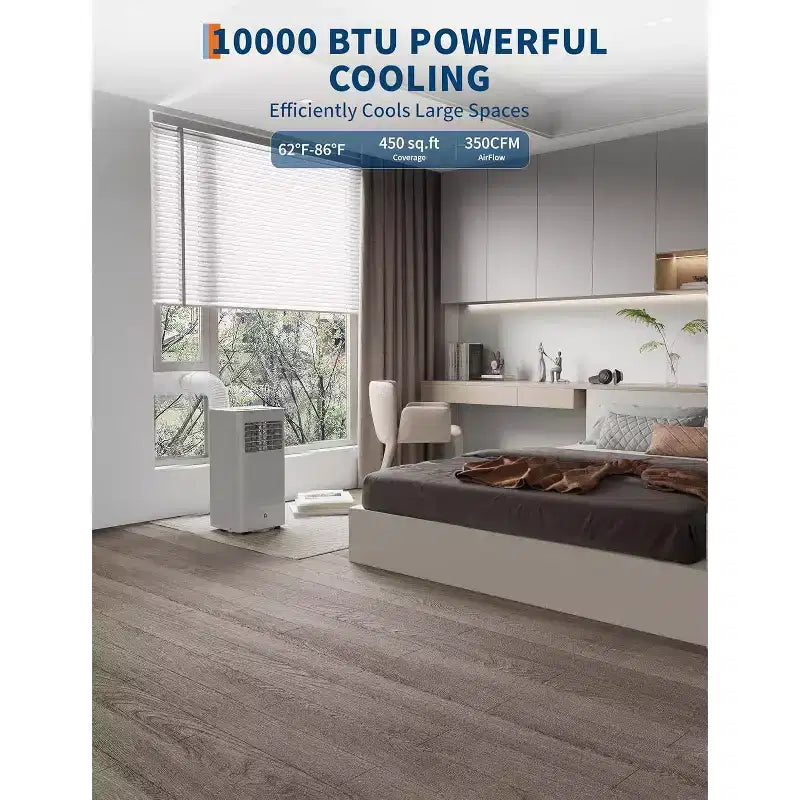 Climatiseur portable, 10 000 BTU, pour pièce jusqu'à 42 m², climatiseur portable 3-en-1 autonome avec ventilateur et déshumidificateur