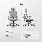 Chaise de bureau ergonomique Newtral avec repose-pieds - Fauteuil inclinable avec accoudoirs 4D - NT002+LAPD-GRAY