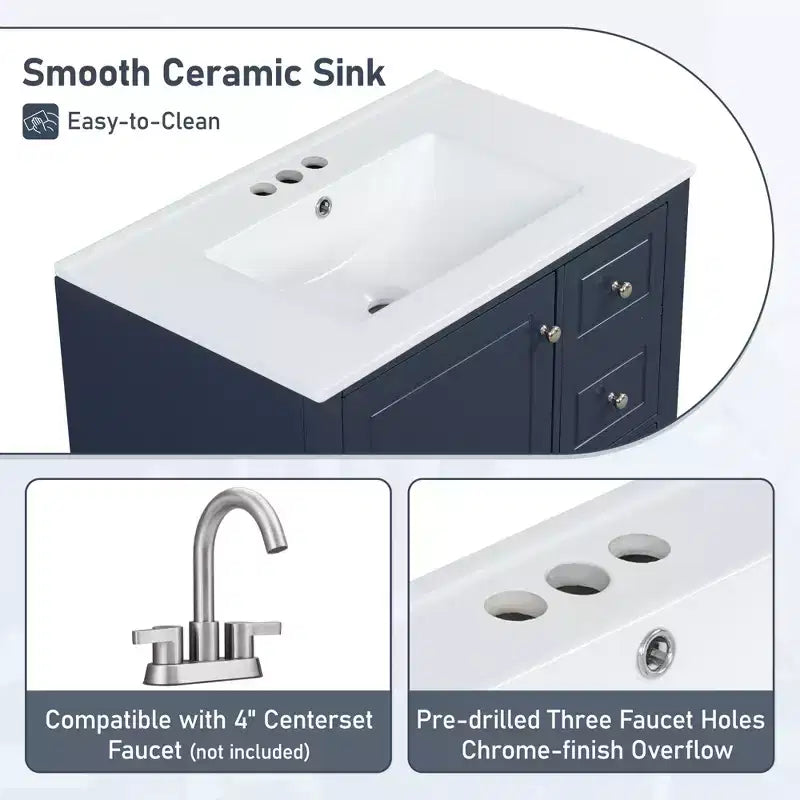 30 Bathroom Vanity Sink Combo, Bathroom storage Cabinet with Drawers and Shelf, Single Sink Bathroom Vanity