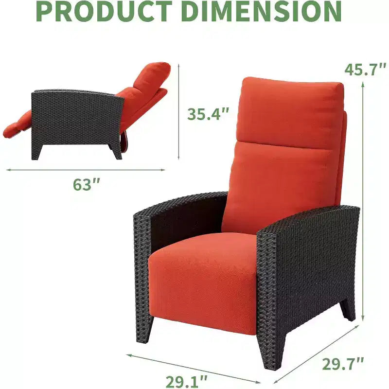 Outdoor Wicker Recliner with Adjustable Back and Footrest, Reclining Patio Chair with Independent,Outdoor Recliner Chair with Cushion