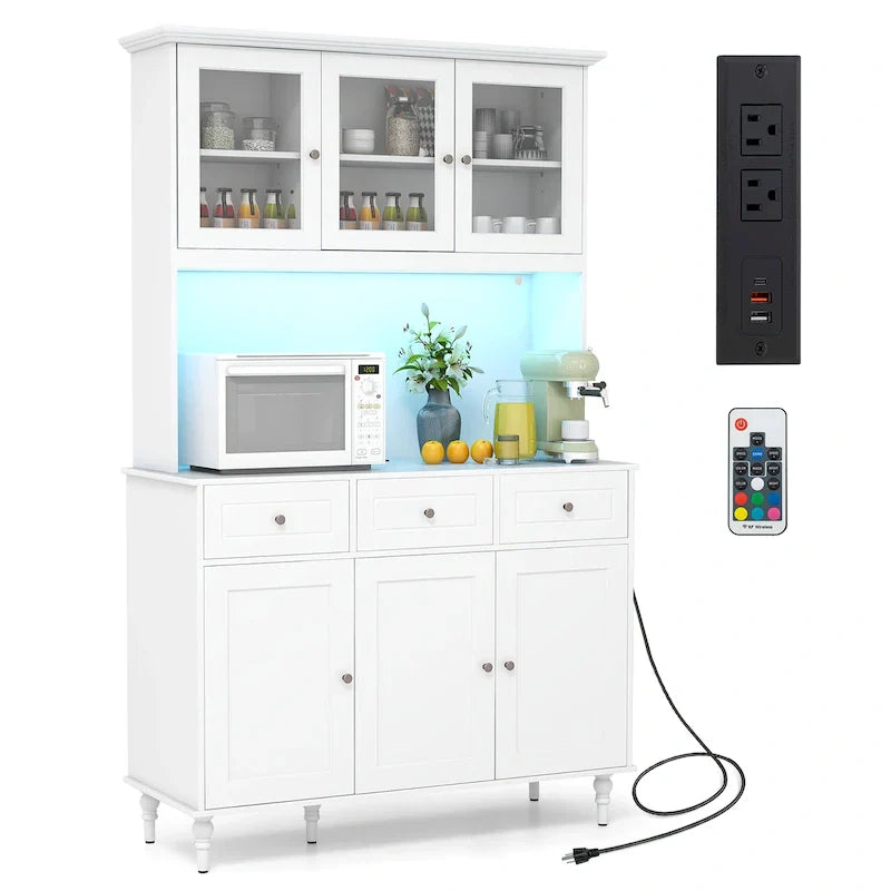 Tall kitchen food storage cabinet with LED lights and