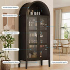 Storage Cabinet, Black/White, Arched Style, Single, 71 Tall with LED Lights & Glass Doors