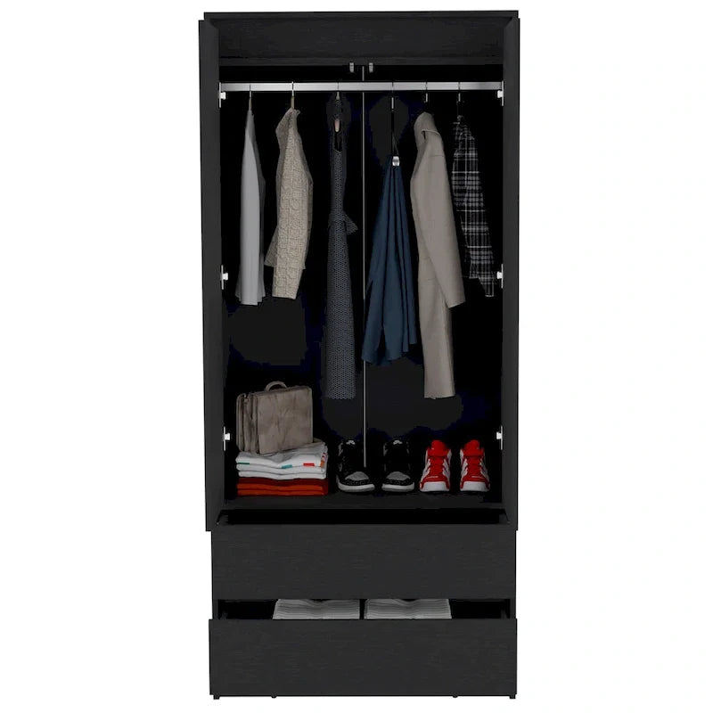 20.47  Modern Double-door Armoire with Hanging Rod and Two Drawers for Bedroom