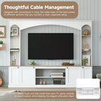 Whisen 91 Media Console, Arched Entertainment Center Wall Unit, Farmhouse TV Stand with Bookshelf, Wood Grain for TVs Up to 70