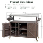 Outdoor Kitchen Island, Rolling Bar Cart & Storage Cabinet,Solid Wood Grill Table with Stainless Steel Top,Spice Rack,Towel Rack