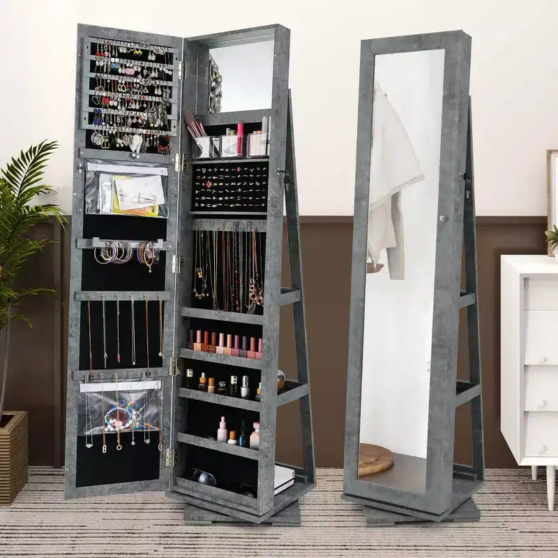 Costway Armoire à bijoux rotative à 360° 2-en-1 Organiseur miroir verrouillable Blanc/Noir/Marron foncé/Gris/Bleu/Rose/Violet/Gris foncé