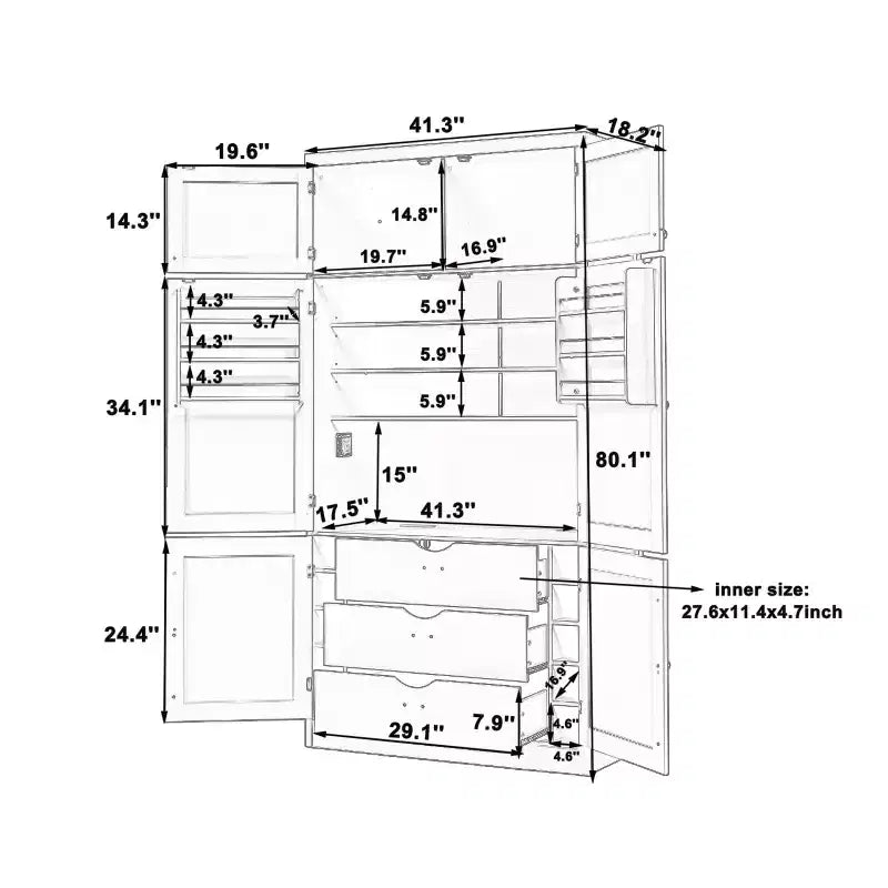 Tall Kitchen Pantry Cabinet with Power Outlets, Large Freestanding Cupboard with Microwave Stand, Drawers, Shelves, Wine Racks & Door-Shelf
