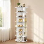 VEVOR 7 Tiers Rotating Shoe Rack Tower with Wheels, Movable 360 Spinning Carousel Display, Lazy Susan Organizer Closet Shelf, White