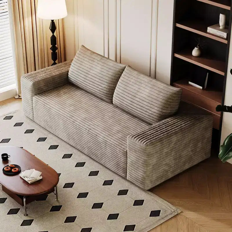Canapé 2 places de 160 cm en velours côtelé avec assise profonde, canapé confortable, aucun assemblage requis, couleur camel