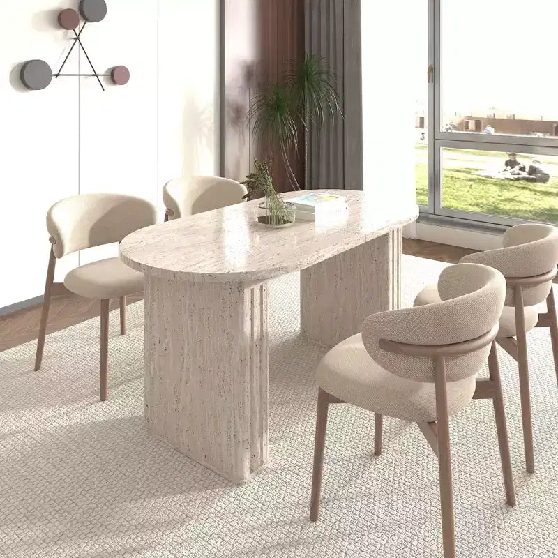 Okak 78IN Extendable Dining Table for 4-8 People, Kitchen Table with Wooden Strip Base, Foldable Table for Living Room, Dining Room