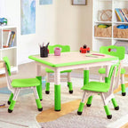 Children's table and 4 chairs, height-adjustable, doodle tabletop, multifunctional children's table and chair set for reading, drawing, dining