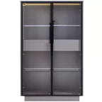Lighted Display Cabinet LED Curio Cabinet Storage Cabinet with Tempered Glass Door, 2 Drawers, Adjustable Shelves, Modern Minimalist, Gray-ModernLuxe