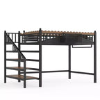 Lit mezzanine en métal ModernLuxe Twin XL/Full/Queen avec escaliers de rangement et étagères, cadre de lit mezzanine robuste, noir