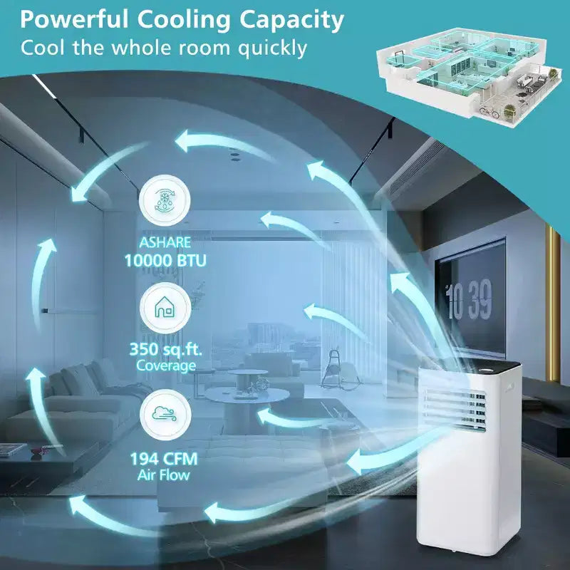 Climatiseur portable Costway 10000 BTU 3-en-1 refroidisseur d'air avec ventilateur déshumidificateur mode veille