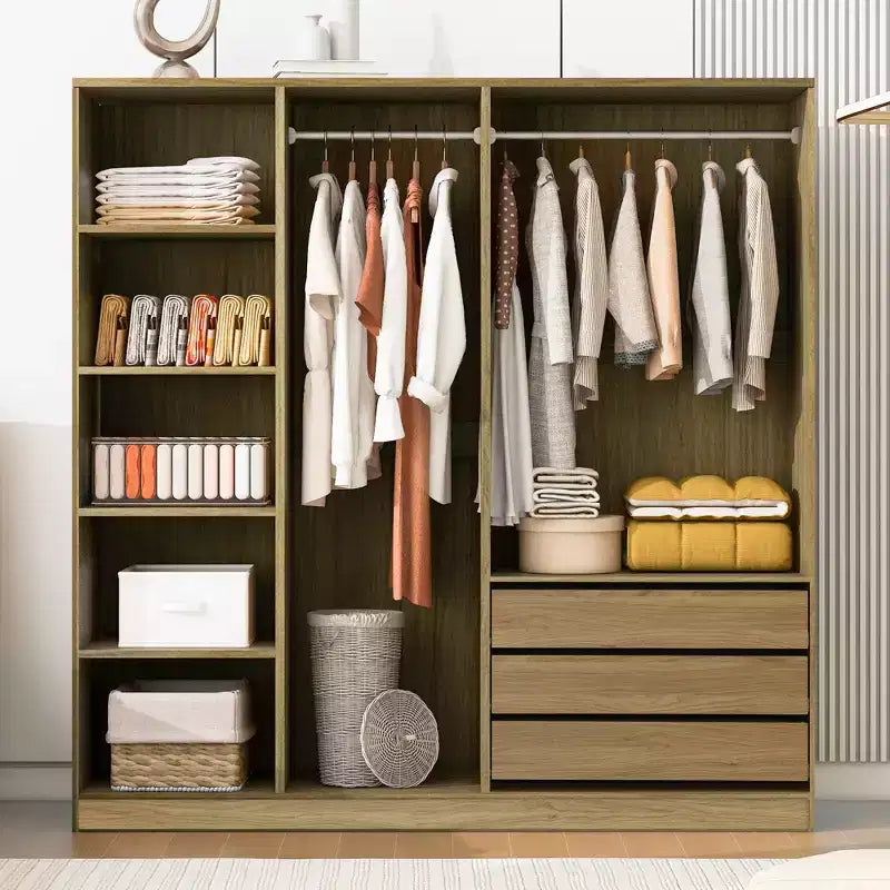 Armoire de rangement Whisen sans portes en bois avec étagères et 3 tiroirs - Naturel