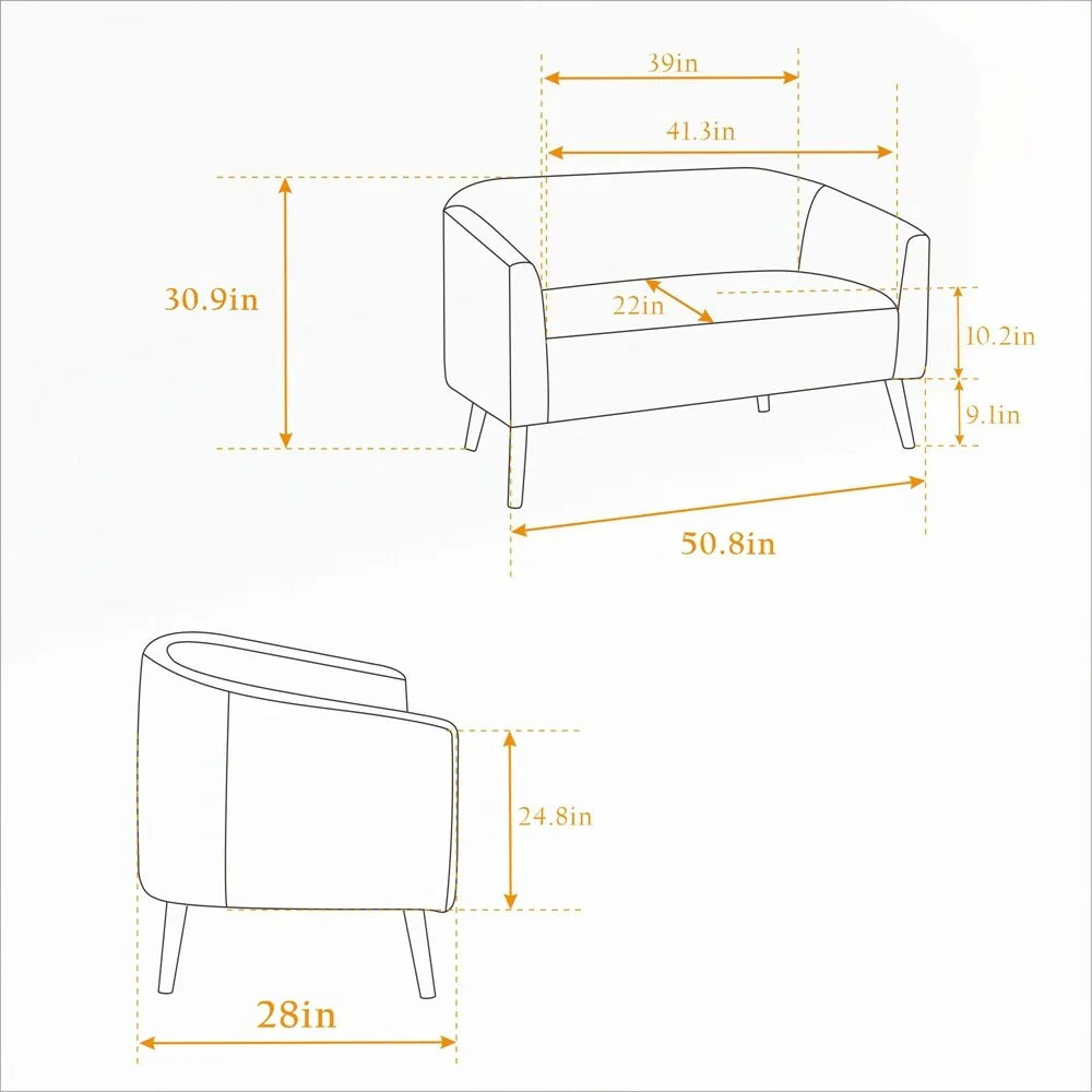 Corduroy Fabric Upholstered 2-Seat Sofa with Wooden Walnut Legs