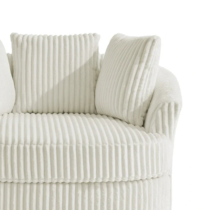 2 Set Oversized 43 W Plush Corduroy Swivel Barrel Chair with Pillows