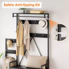 Entryway Shoe Storage Rack with Bench, Coat Rack Hall Tree with 7 Hooks and Storage Shelf, Entryway Coat Rack for Hallway Mudroom Bedroom
