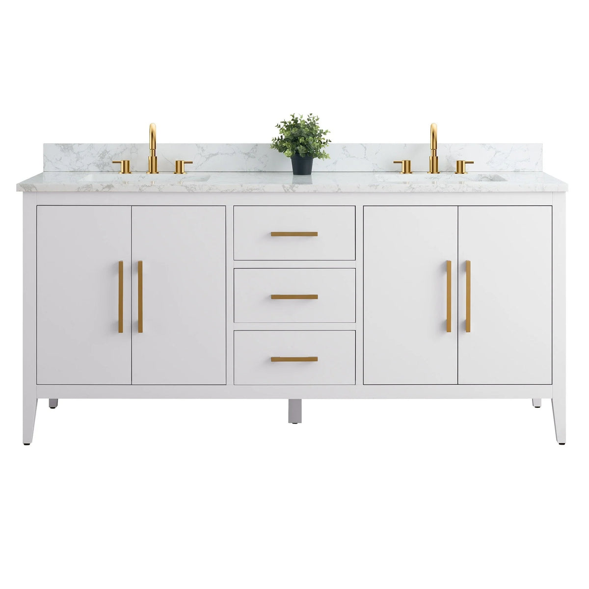 Vanity Art 72 Double Sink Bathroom Vanity Cabinet with Engineered Marble Top