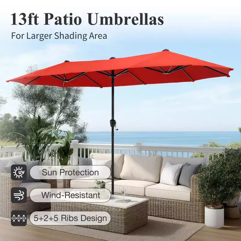 Captiva Designs 8pc Patio Dining Slat-top Steel Table & Aluminum Stackable Chairs & Market Umbrella
