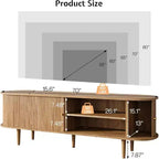 AMERLIFE 70 TV Stand with Solid Wood Legs, Mid Century Modern TV Console with Tambour Door