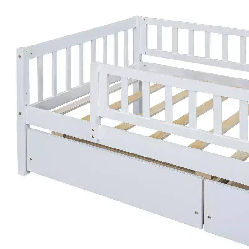 Twin Size Low Daybed with Storage Drawers, Wood Twin Platform Bed Frame with Rails for Boys and Girls Bedroom