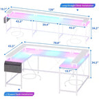 COZONY 78 U/L Shaped Gaming Desk, Reversible Computer Desk with Power Outlets, LED Lights, Monitor Stand & Storage Shelf, Corner Desk for Home Office