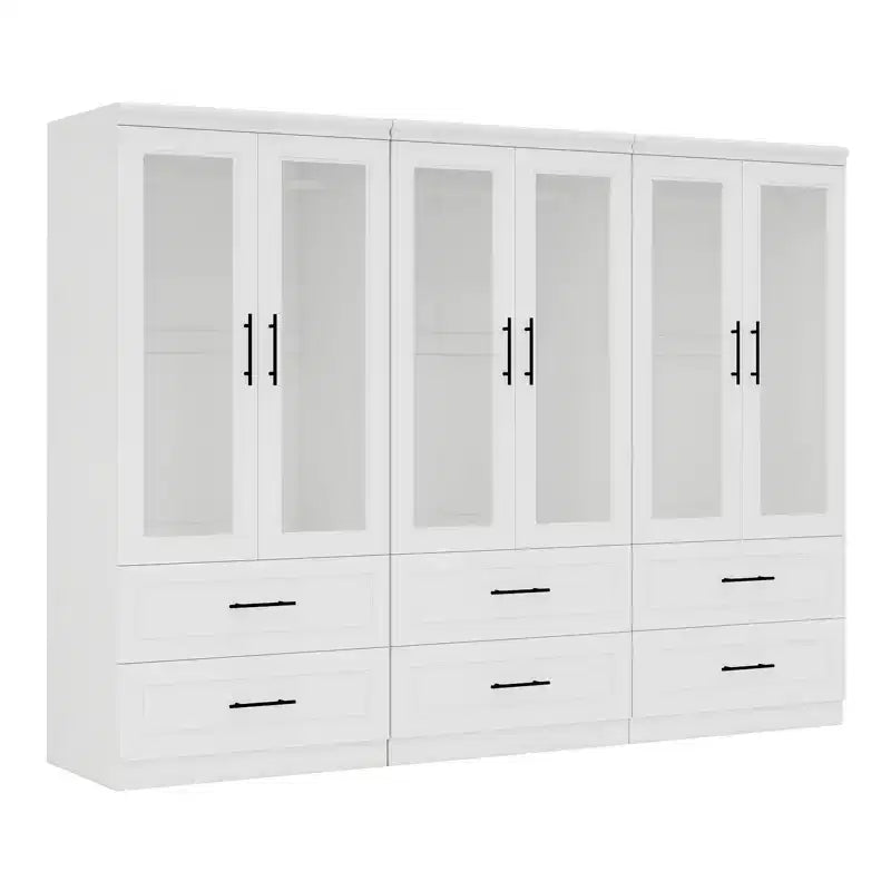 White Wood 94.5 in. Armoire with 6 Drawers and 6 Doors