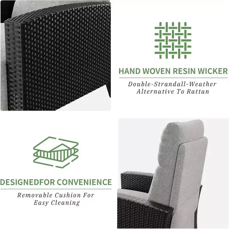 Outdoor Wicker Recliner with Adjustable Back and Footrest, Reclining Patio Chair with Independent,Outdoor Recliner Chair with Cushion