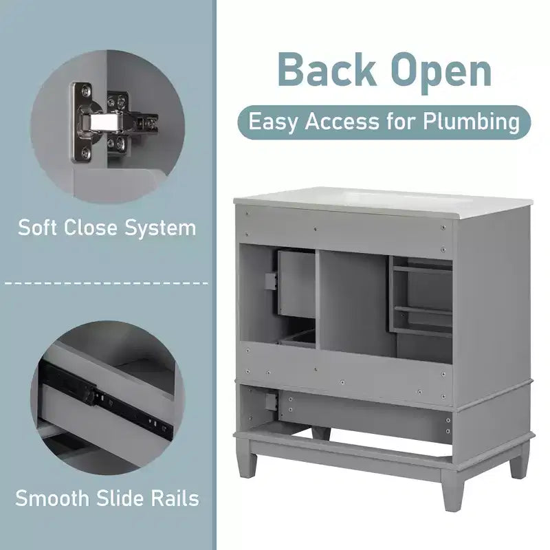 30 Bathroom Vanity Sink Combo, Bathroom storage Cabinet with Drawers and Shelf, Single Sink Bathroom Vanity