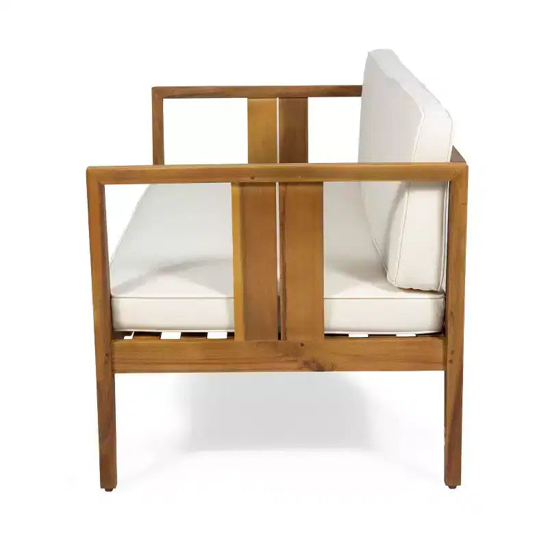 Nicholson Outdoor 4 Seater Acacia Wood Chat Set - Teak/Beige - Christopher Knight Home: Patio Conversation Set with Cushions & Coffee Table