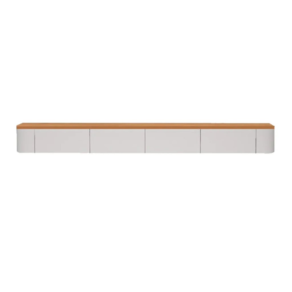 Contemporary Long White Wood Floating TV Stand with Drawers