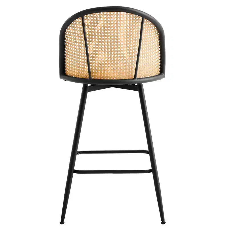 Bekrvio 26 Mid-Century Modern Swivel Bar Stools Set of 2/3/4, Boucle Upholstered Bar Chairs with Rattan Back & Metal Legs for Kitchen Counter